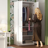 FUFU&GAGA 4-Door White Wardrobe Closet with Metal Rods and Storage Shelves - Contemporary Style Wardrobe Cabinet for Organized Clothing Storage