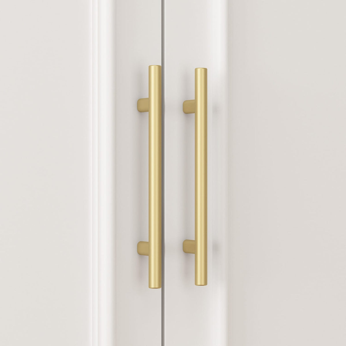 FUFU&GAGA 4-Door White Wardrobe Closet with Metal Rods and Storage Shelves - Contemporary Style Wardrobe Cabinet for Organized Clothing Storage