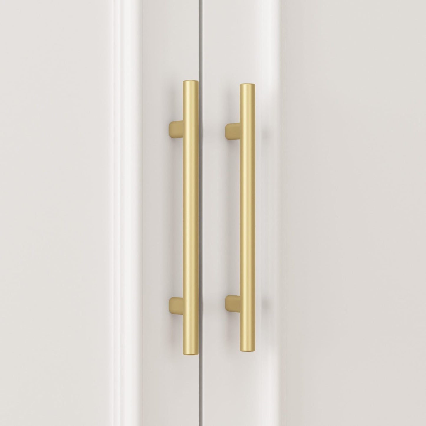FUFU&GAGA 4-Door White Wardrobe Closet with Metal Rods and Storage Shelves - Contemporary Style Wardrobe Cabinet for Organized Clothing Storage