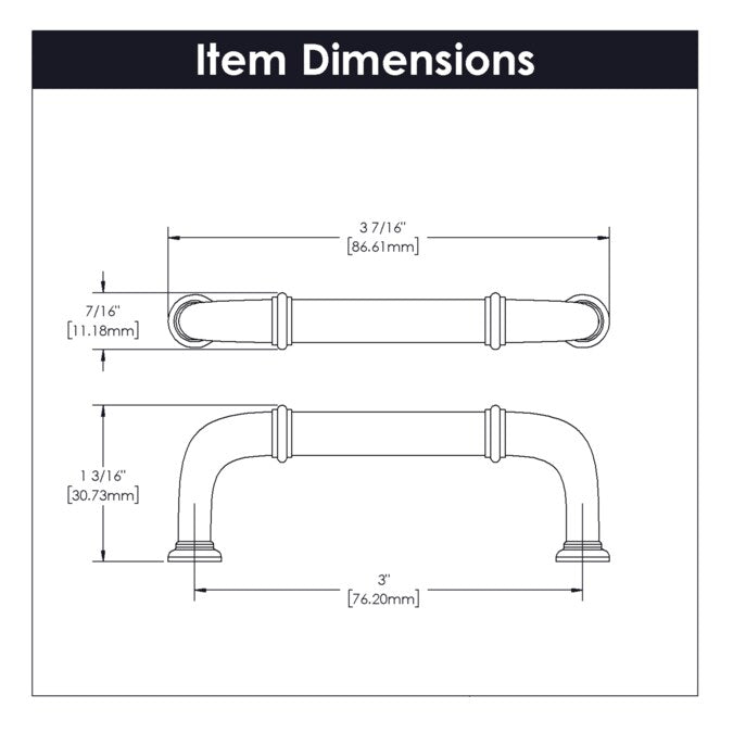 Hickory Hardware Cottage 3-in (76mm) Center to Center Matte Black Rectangular Handle Drawer Pull