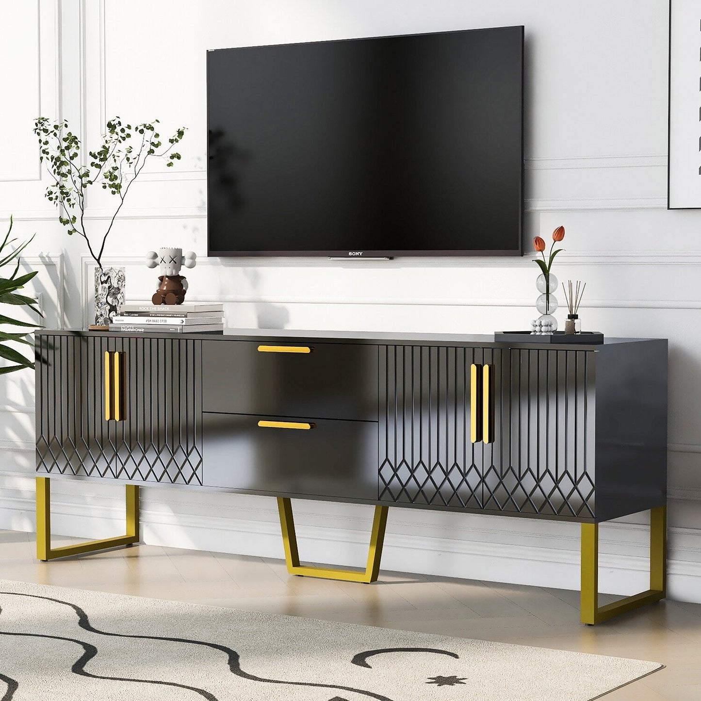 GZMR TV Cabinet with Drawers and Cabinets Modern/Contemporary Black Tv Cabinet (Accommodates TVs up to 70-in)