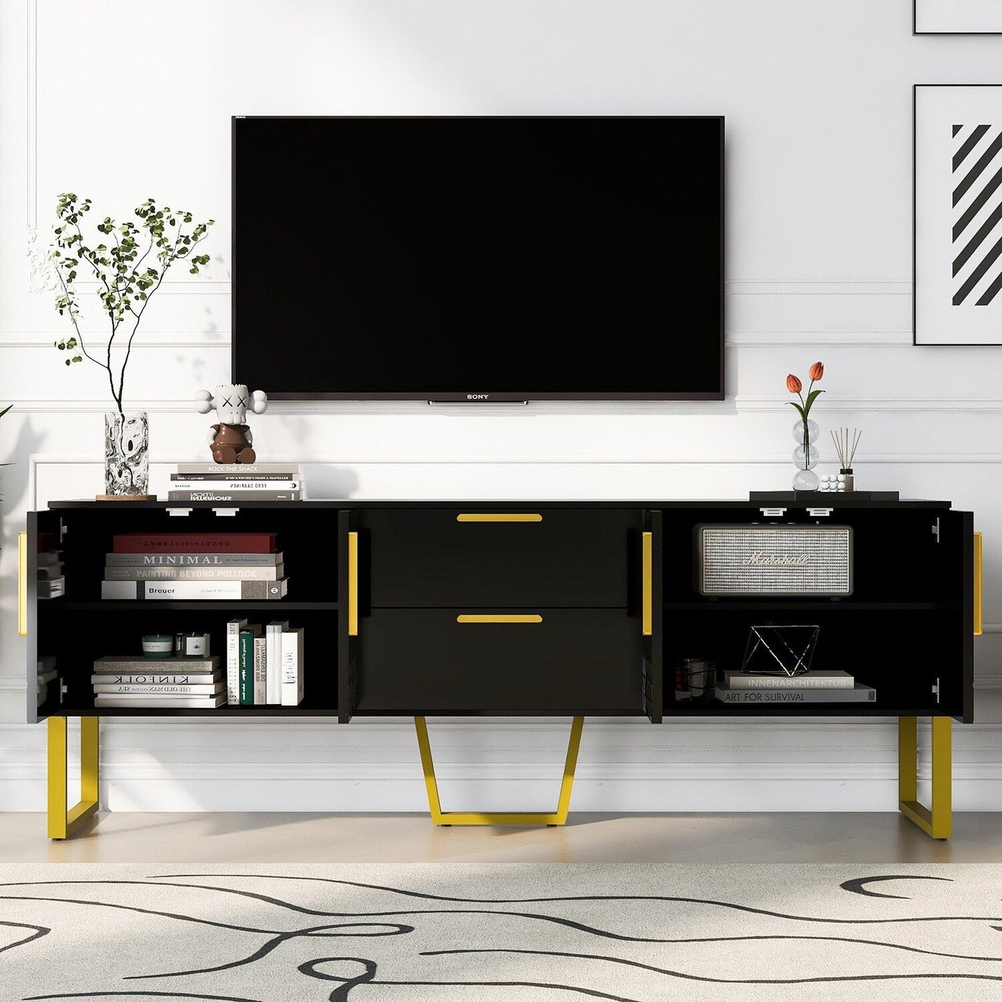 GZMR TV Cabinet with Drawers and Cabinets Modern/Contemporary Black Tv Cabinet (Accommodates TVs up to 70-in)