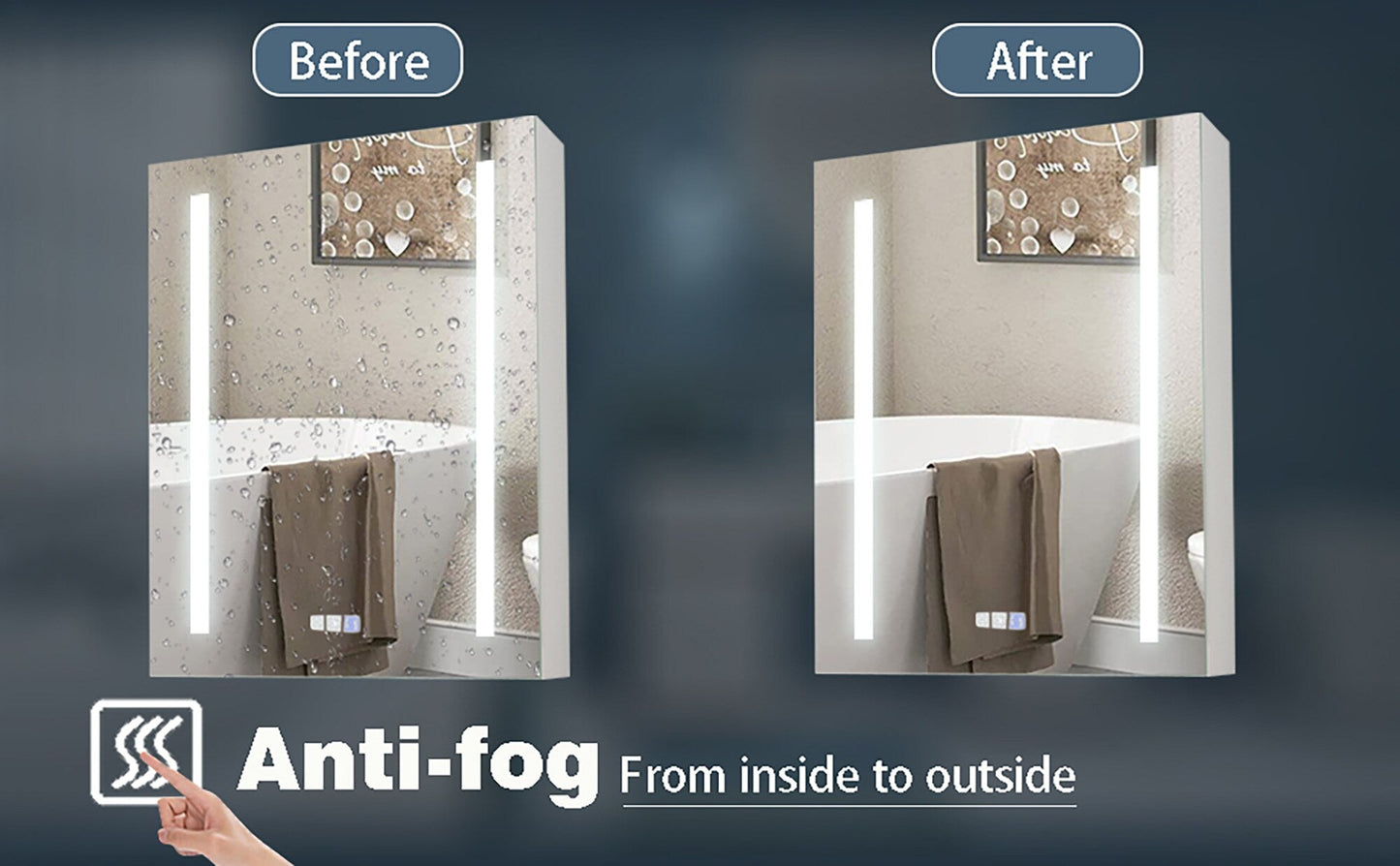 Forclover 20-in x 26-in Lighted LED Fog Free Surface/Recessed Mount Silver Mirrored Medicine Cabinet with Outlet