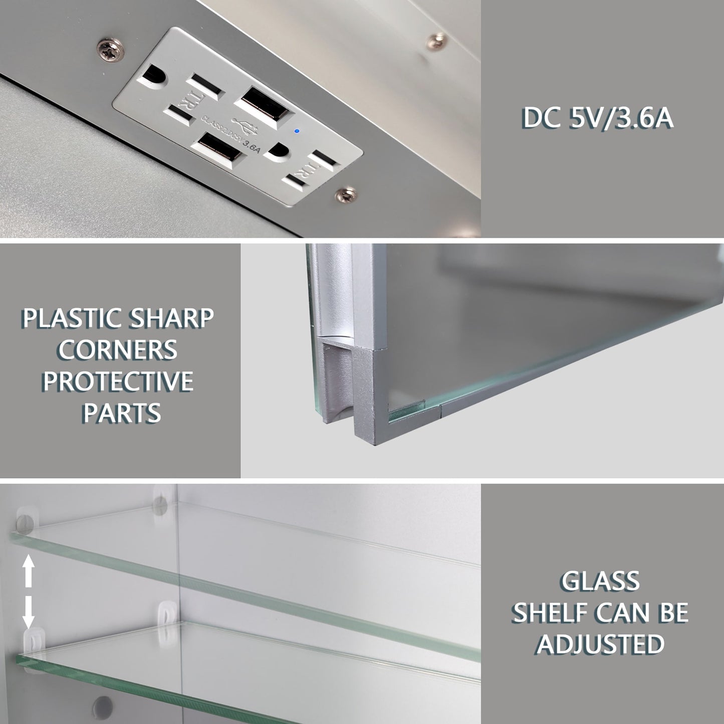 Forclover 20-in x 26-in Lighted LED Fog Free Surface/Recessed Mount Silver Mirrored Medicine Cabinet with Outlet