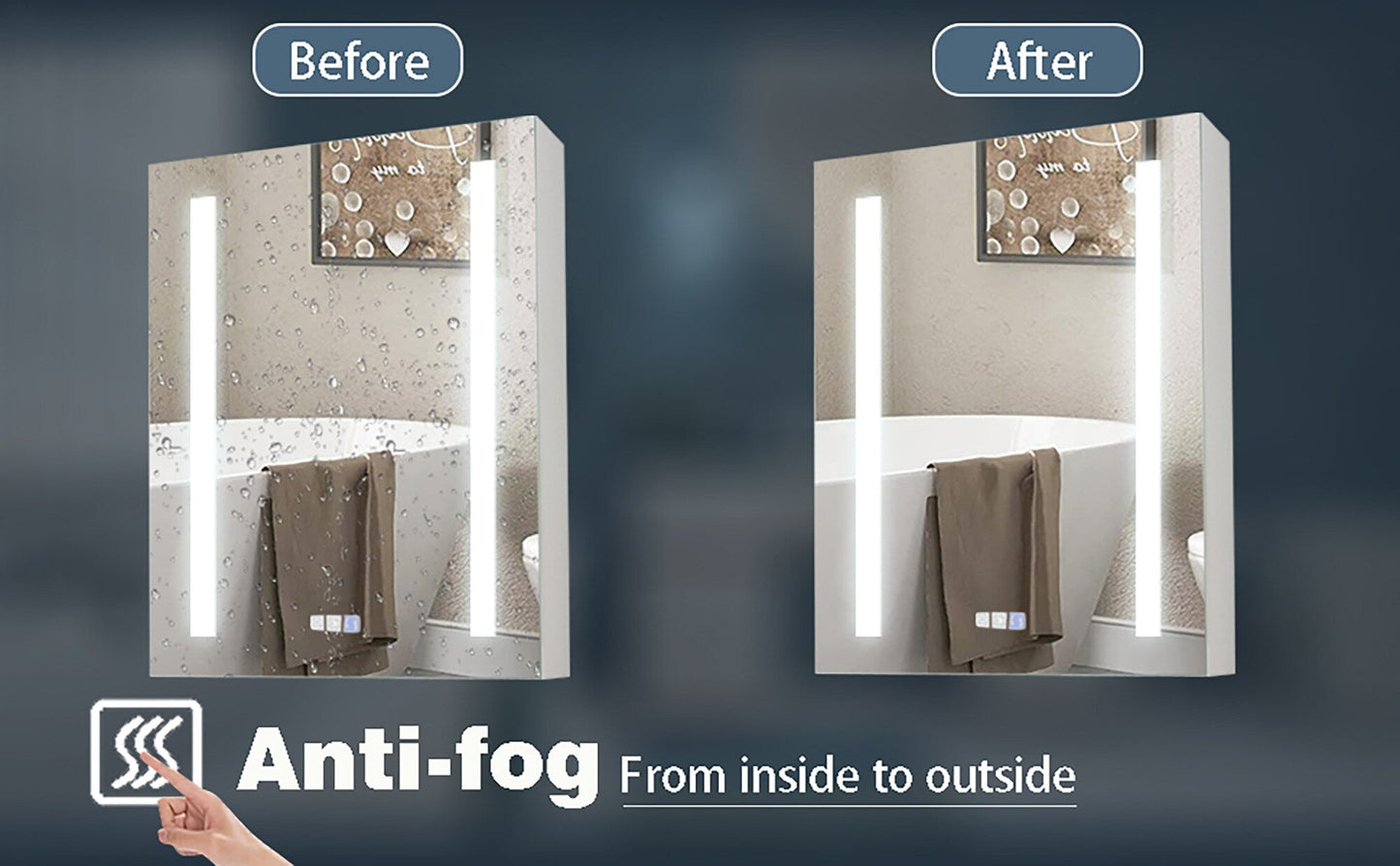 Forclover 20-in x 26-in Lighted LED Fog Free Surface/Recessed Mount Silver Mirrored Medicine Cabinet with Outlet