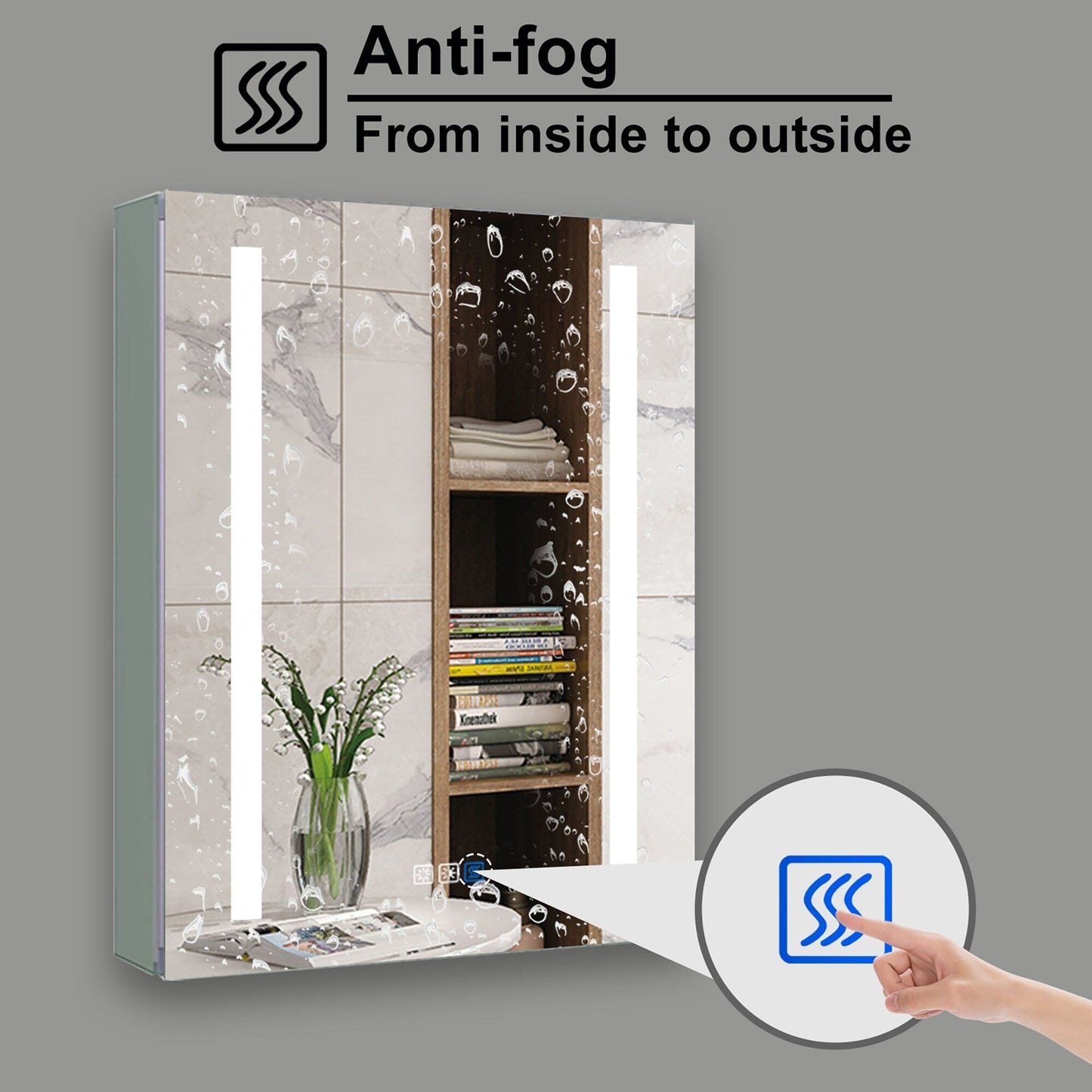 Forclover 20-in x 26-in Lighted LED Fog Free Surface/Recessed Mount Silver Mirrored Medicine Cabinet with Outlet