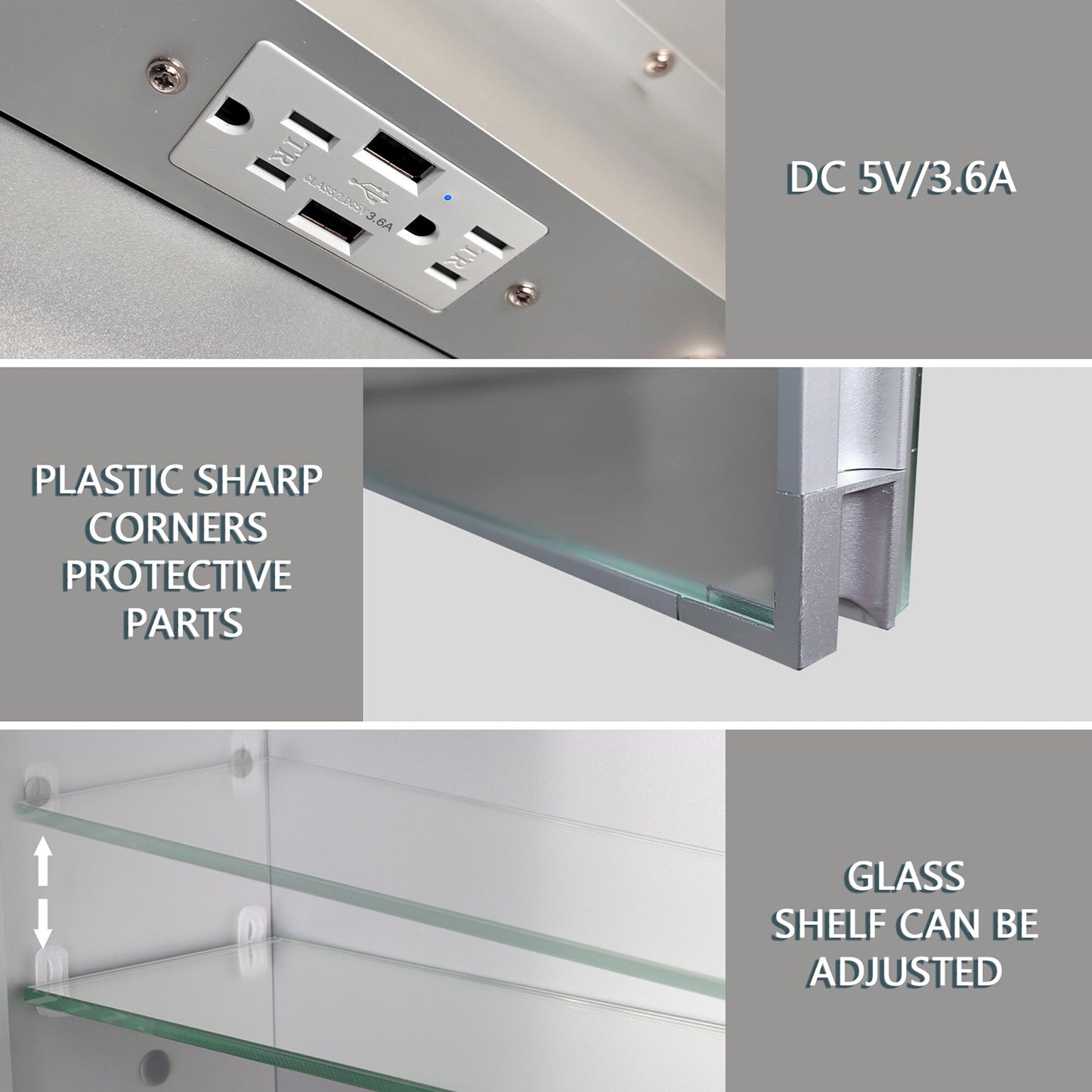 Forclover 20-in x 26-in Lighted LED Fog Free Surface/Recessed Mount Silver Mirrored Medicine Cabinet with Outlet