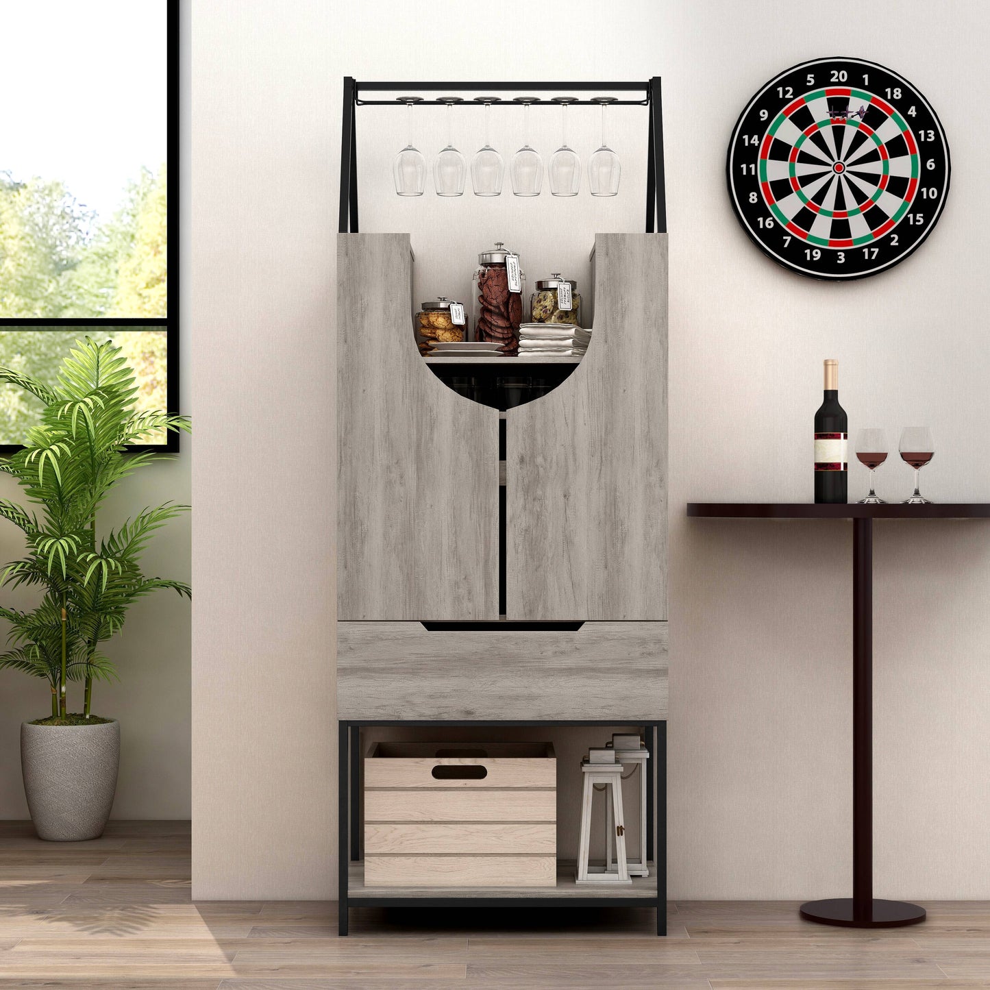 Furniture of America 7-Bottle Vintage Gray Oak Composite Wine Cabinet