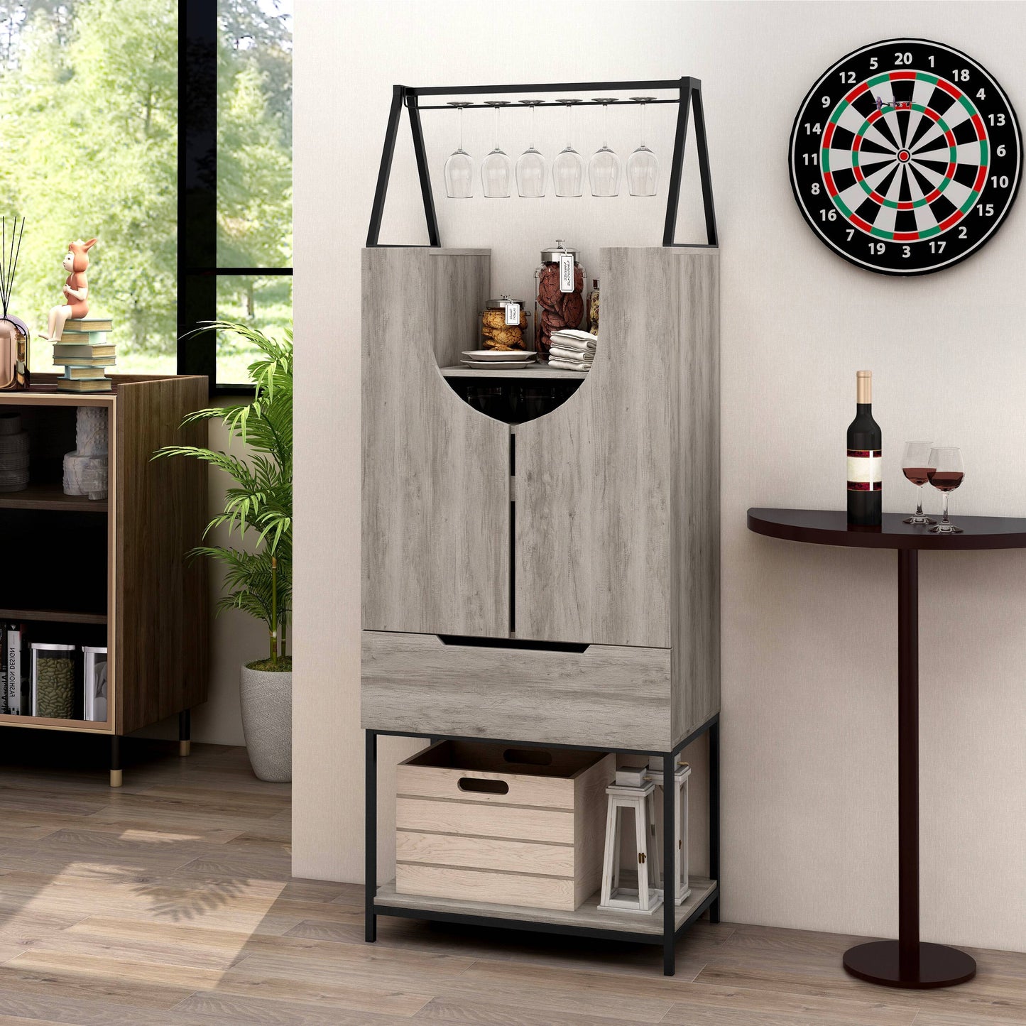 Furniture of America 7-Bottle Vintage Gray Oak Composite Wine Cabinet