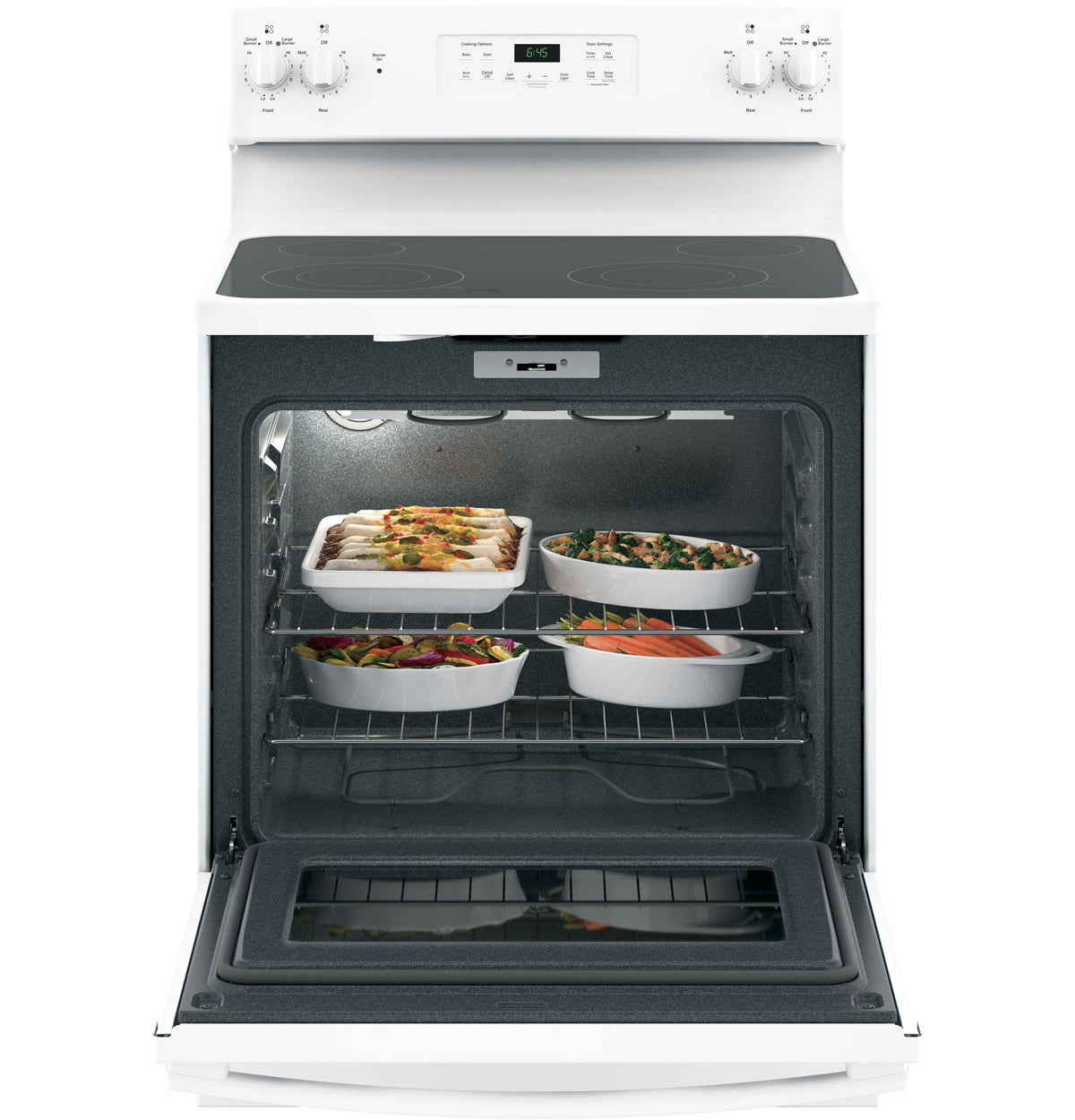 GE 30-in Smooth Surface 4 Elements 5.3-cu ft Self-Cleaning Freestanding Electric Range (White)