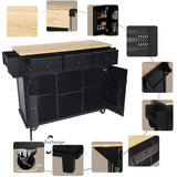 SINOFURN Black Mdf Base with Wood Top Rolling Kitchen Cart (17.7-in x 53.1-in x 37.2-in)