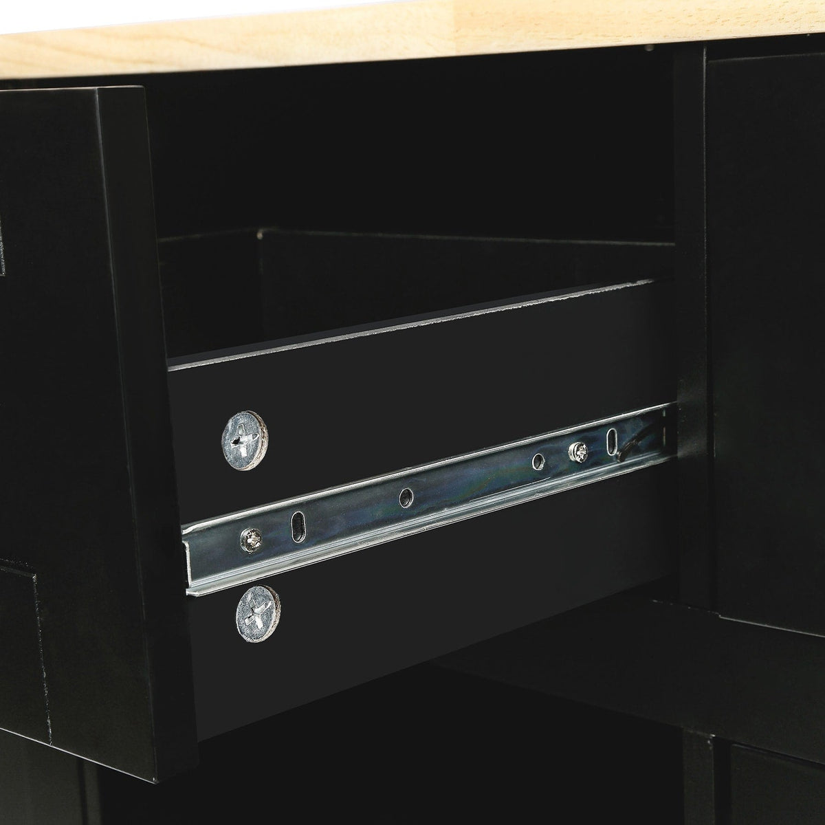 SINOFURN Black Mdf Base with Wood Top Rolling Kitchen Cart (17.7-in x 53.1-in x 37.2-in)
