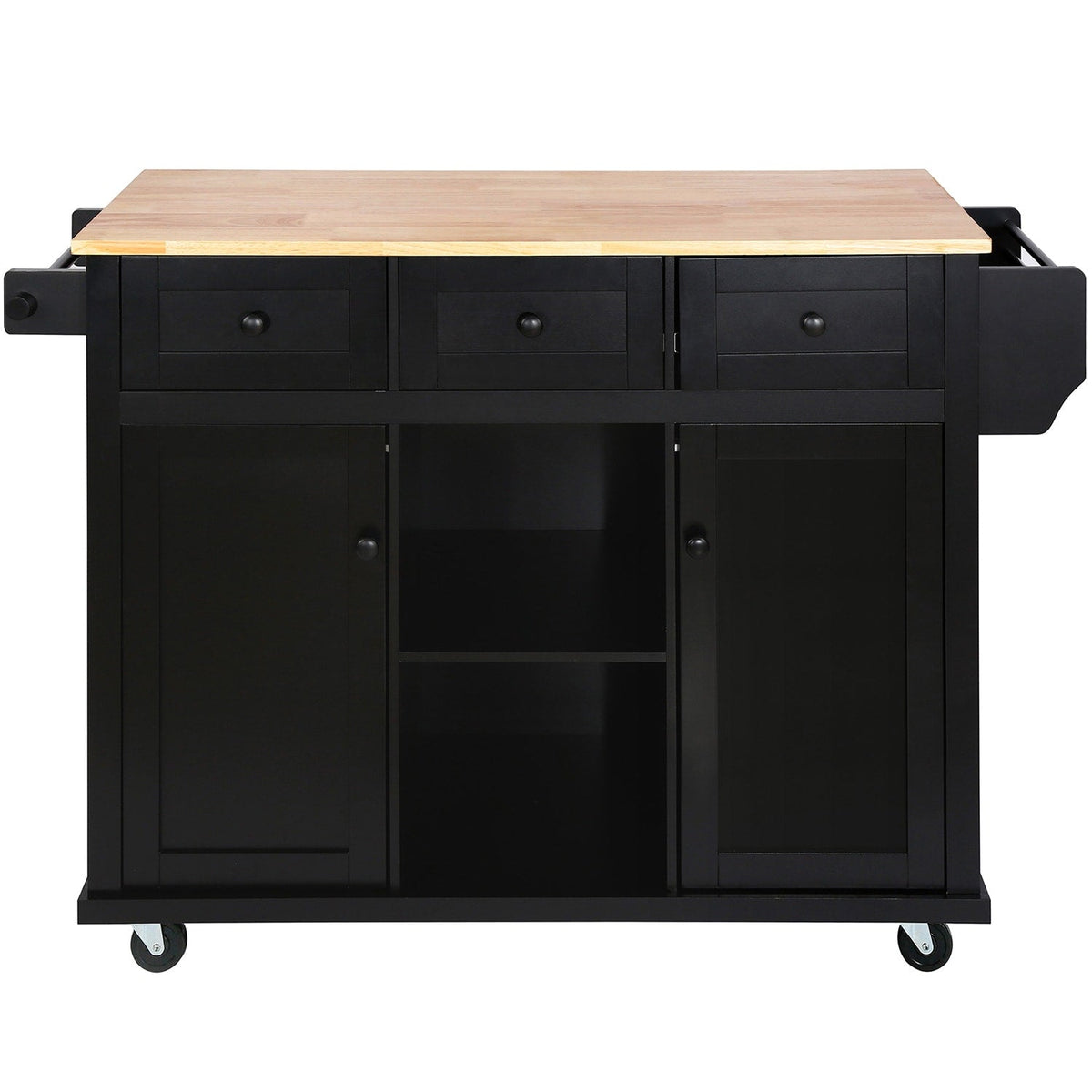 SINOFURN Black Mdf Base with Wood Top Rolling Kitchen Cart (17.7-in x 53.1-in x 37.2-in)