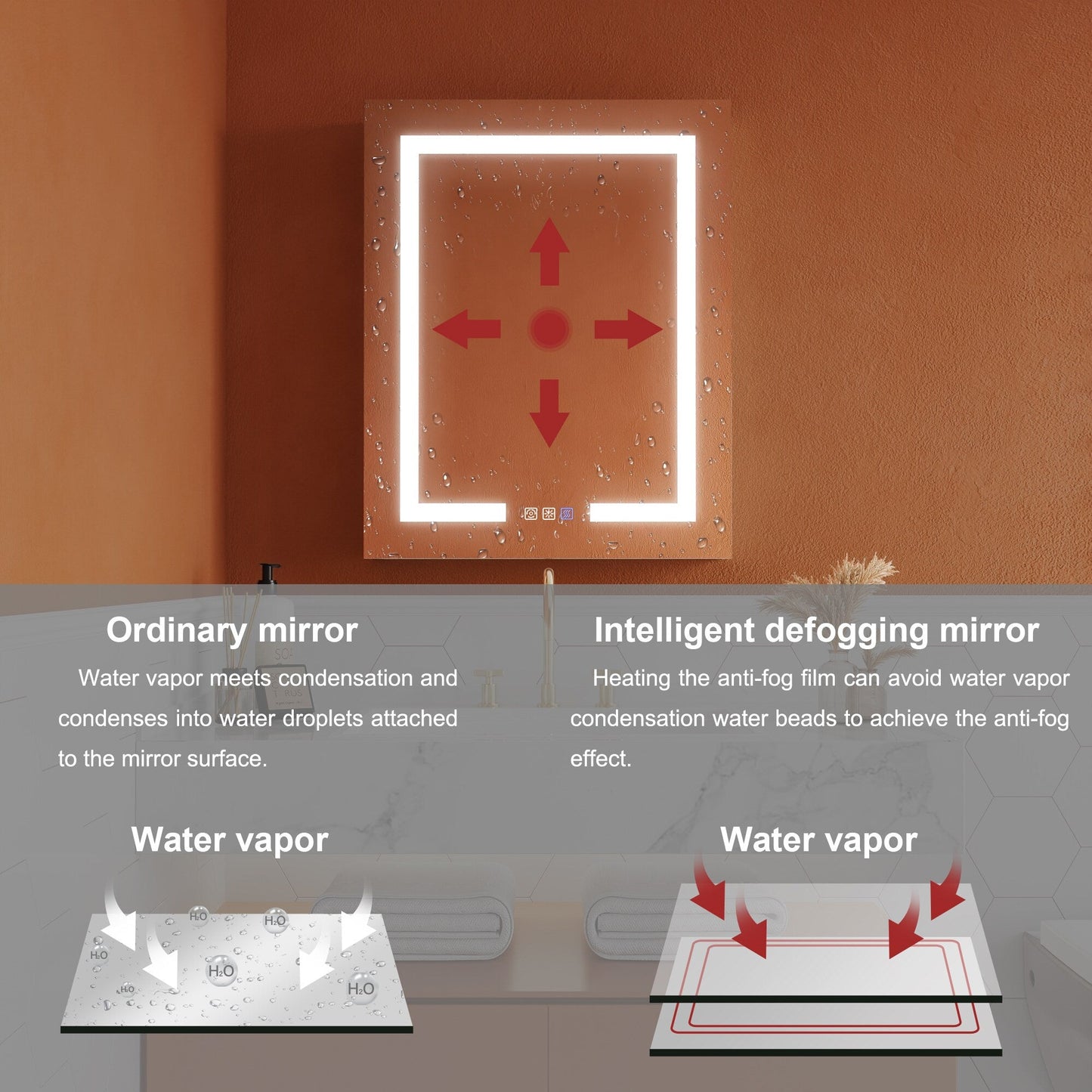 ExBrite Opale 24-in x 30-in Lighted LED Fog Free Surface/Recessed Mount Silver- 30"h- Left Mirrored Soft Close Medicine Cabinet with Outlet