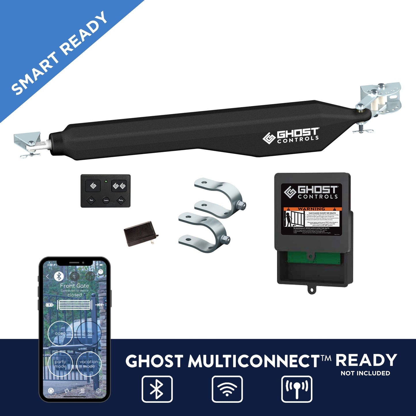 Ghost Controls 20-ft Single Swing Universal Battery Driveway Gate Opener Kit (Solar Compatible)