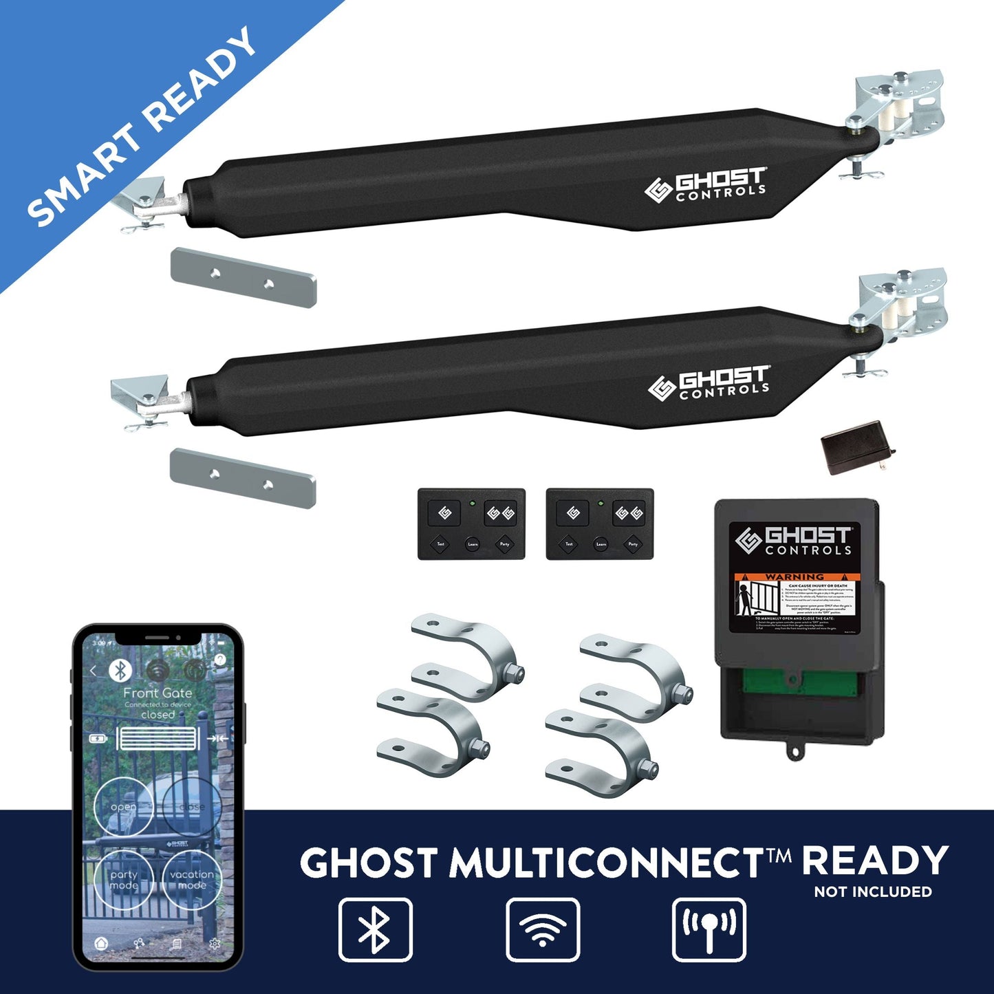 Ghost Controls 12-ft Dual Swing Universal Battery Driveway Gate Opener Kit (Solar Compatible)