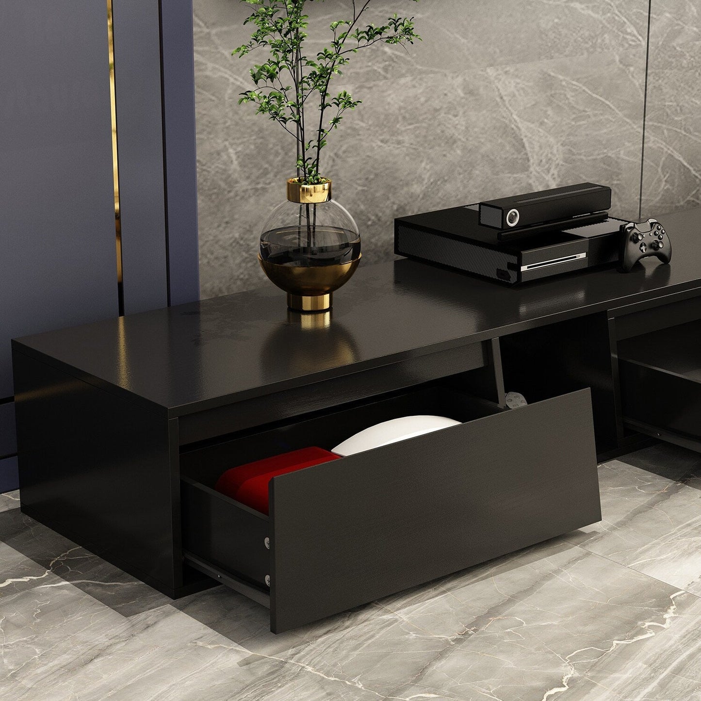 FUFU&GAGA Modern/Contemporary Black Tv Cabinet Integrated Tv Mount (Accommodates TVs up to 70-in)