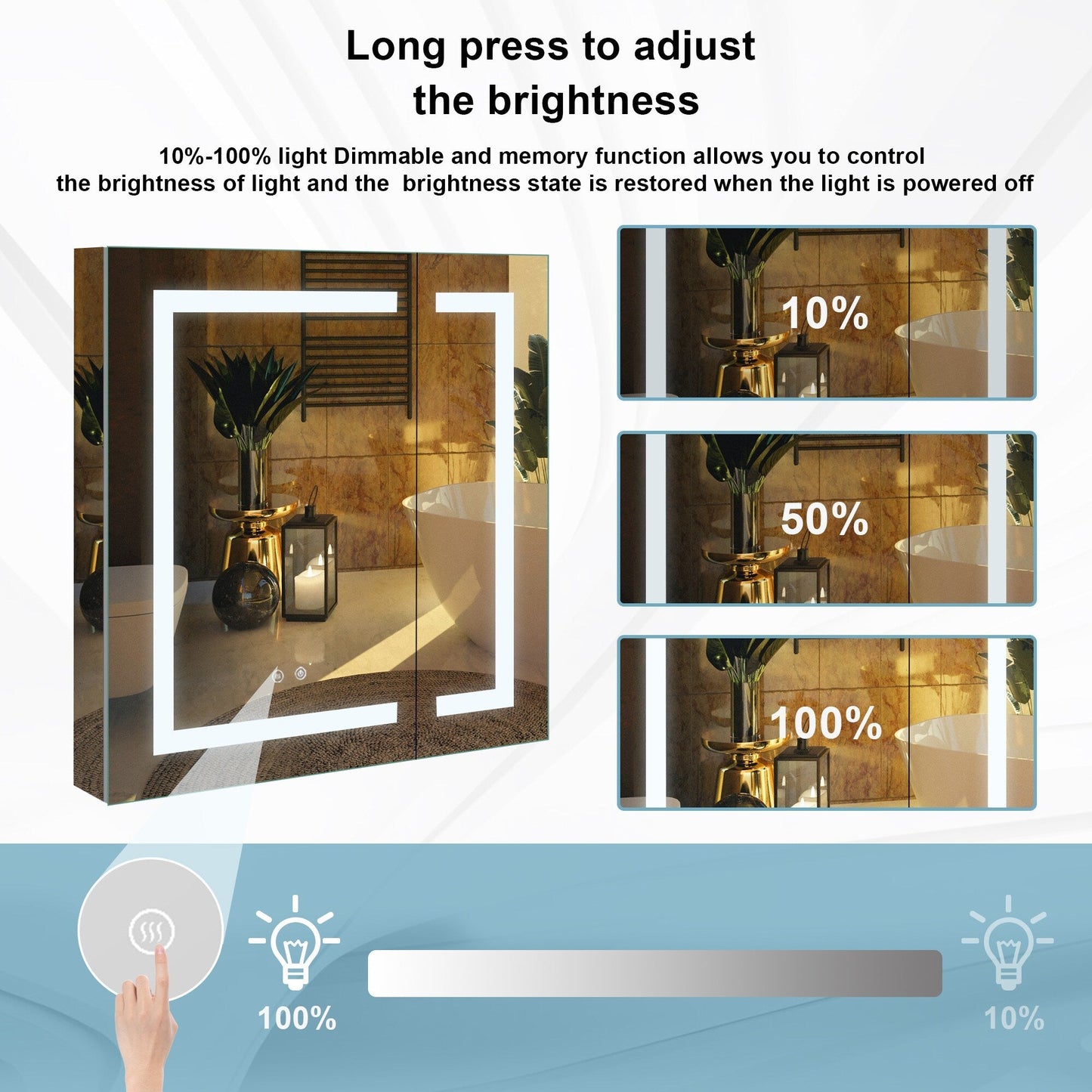 Forclover 36-in x 30-in Lighted LED Fog Free Surface/Recessed Mount Silver Mirrored Soft Close Medicine Cabinet with Outlet