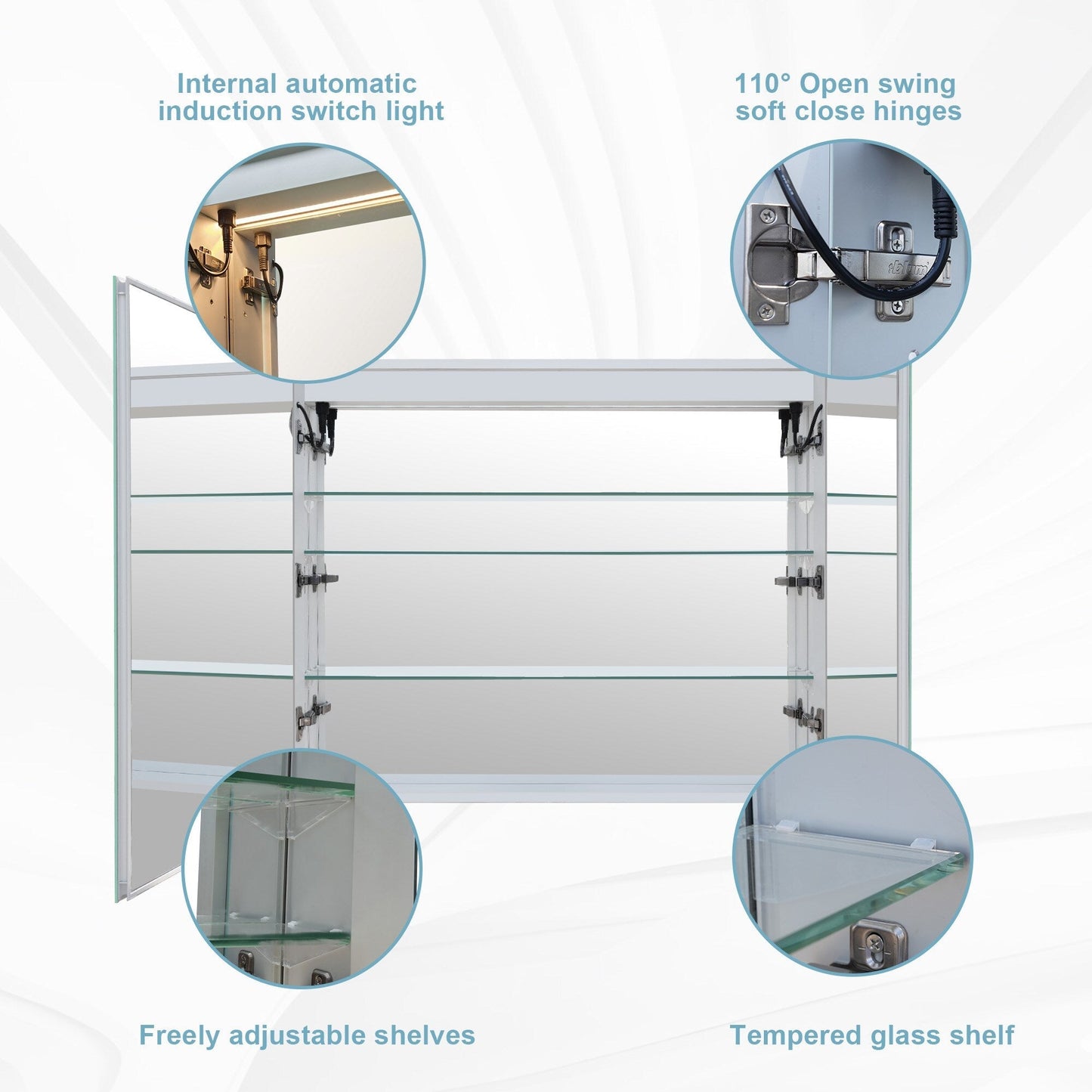 Forclover 36-in x 30-in Lighted LED Fog Free Surface/Recessed Mount Silver Mirrored Soft Close Medicine Cabinet with Outlet