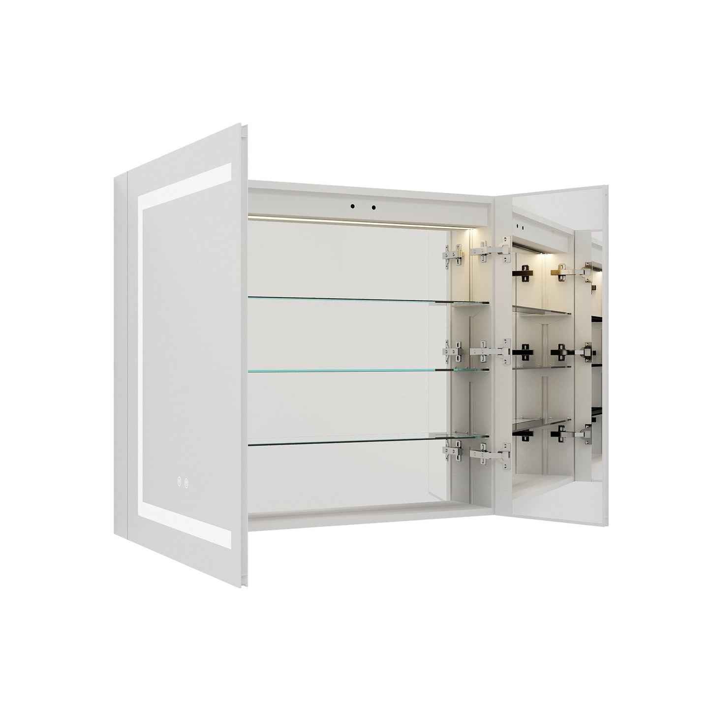 Forclover 36-in x 30-in Lighted LED Fog Free Surface/Recessed Mount Silver Mirrored Soft Close Medicine Cabinet with Outlet