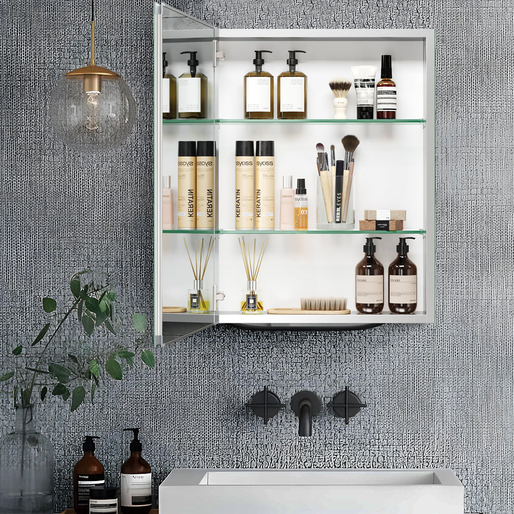 Forclover 20-in x 26-in Surface/Recessed Mount Silver Mirrored Soft Close Medicine Cabinet