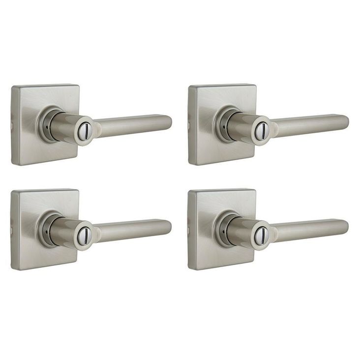 Tonbridge Satin Nickel Bed/Bath Door Lever with Square Rose (4-Pack)