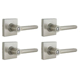 Tonbridge Satin Nickel Bed/Bath Door Lever with Square Rose (4-Pack)