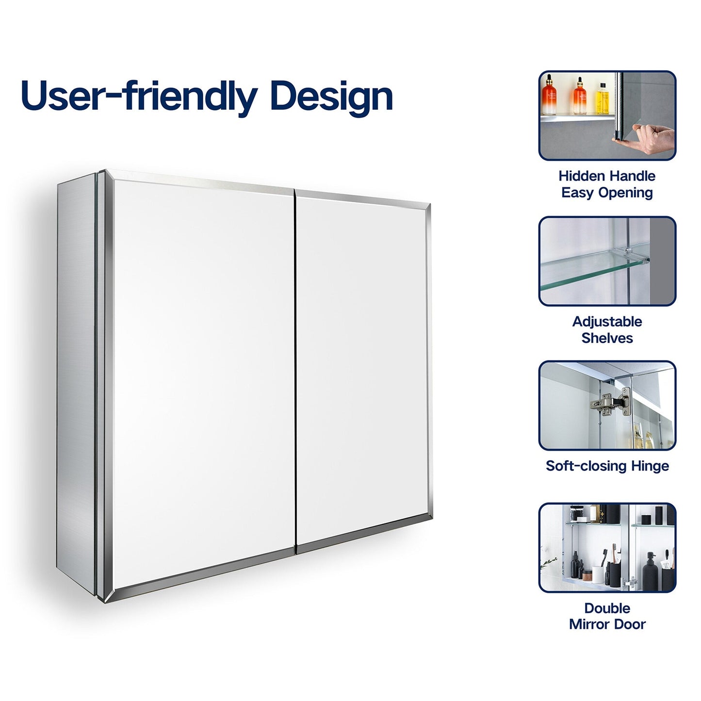 Forclover 30-in x 26-in Surface/Recessed Mount Silver Mirrored Soft Close Medicine Cabinet