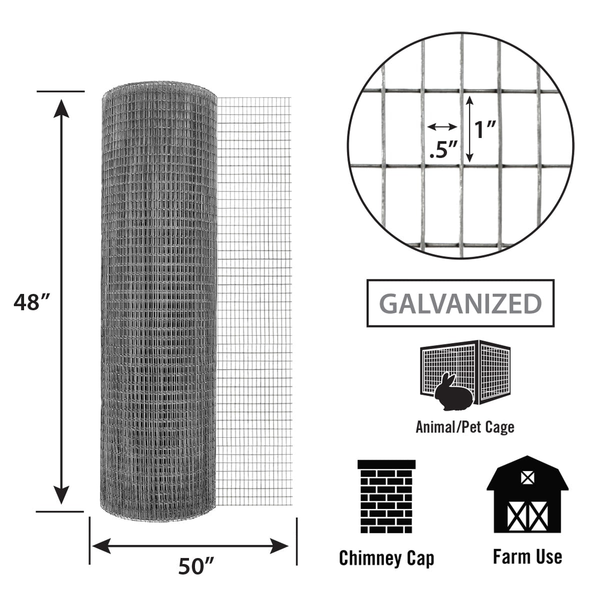 GARDEN CRAFT 50-ft x 4-ft Gray Steel Welded Wire Rolled Fencing with Mesh Size 1/2-in x 1-in