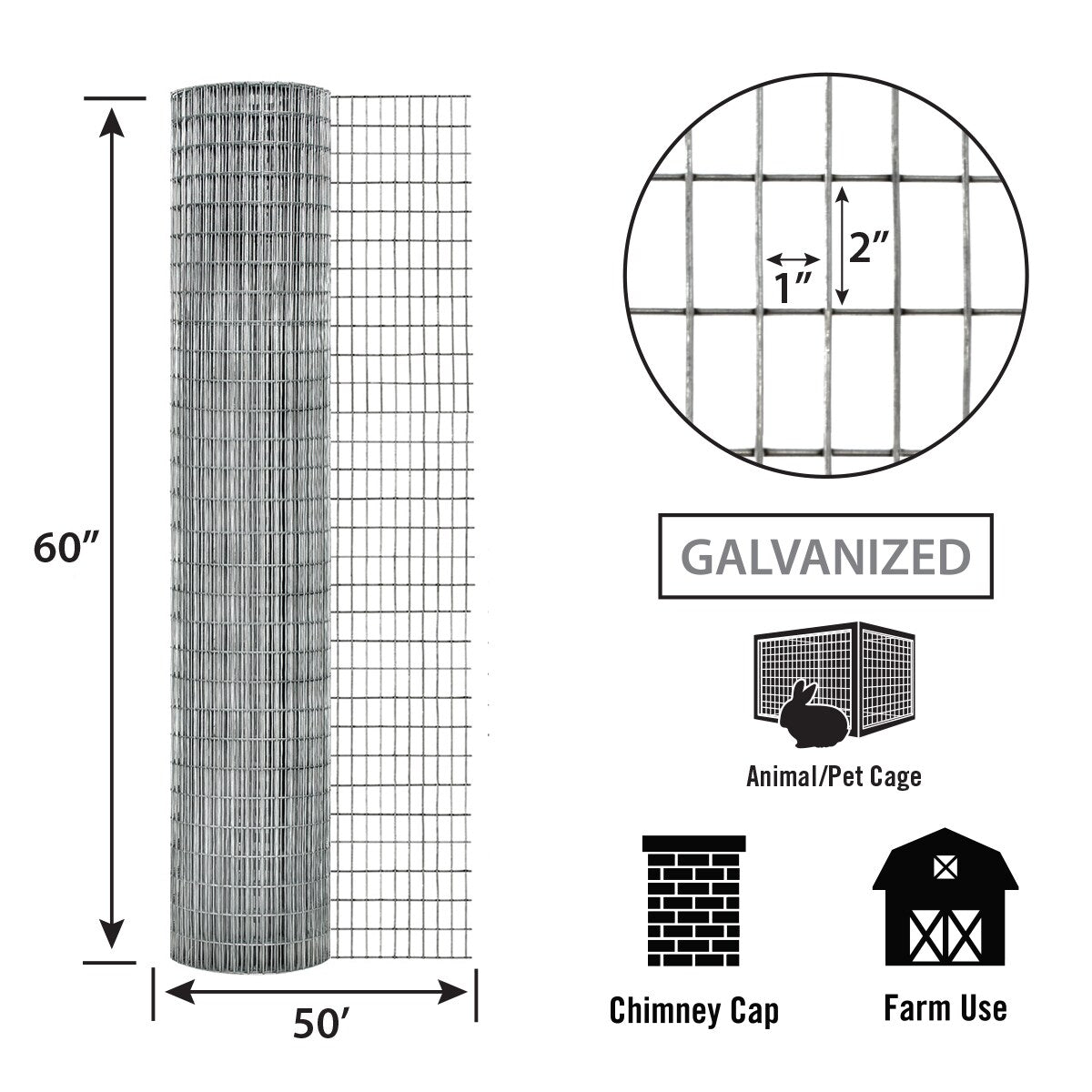 GARDEN CRAFT 50-ft Gray Galvanized Steel Welded Wire Rolled Fencing with Mesh Size 1-in