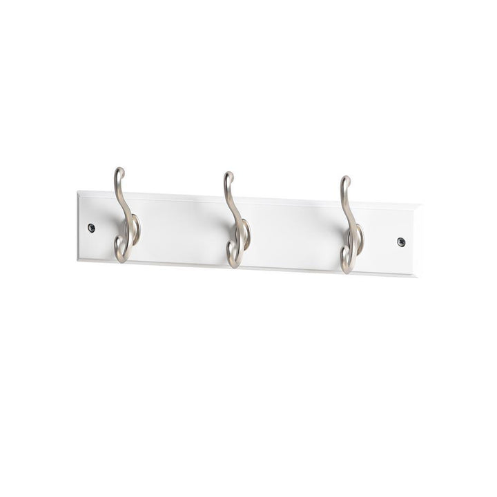 13-7/9 in. L Satin Nickel Scroll 3-Hooks on White Hook Rail - Super Arbor