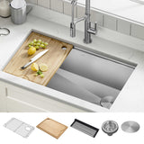 Kraus Kore Workstation 32-in x 19-in Stainless Steel Single Bowl Undermount Kitchen Sink All-in-One Kit