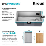 Kraus Kore Workstation 32-in x 19-in Stainless Steel Single Bowl Undermount Kitchen Sink All-in-One Kit