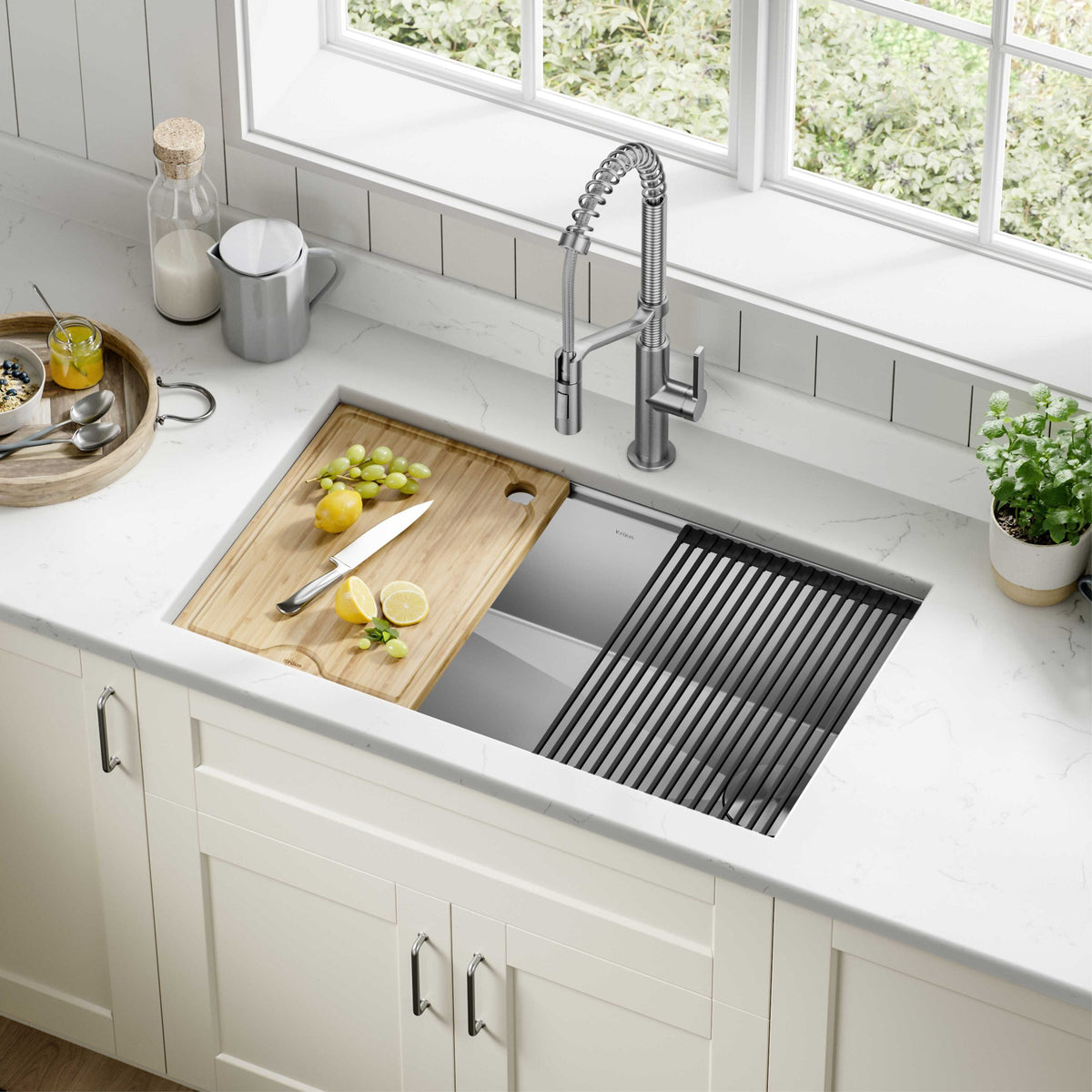 Kraus Kore Workstation 32-in x 19-in Stainless Steel Single Bowl Undermount Kitchen Sink All-in-One Kit