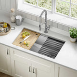 Kraus Kore Workstation 32-in x 19-in Stainless Steel Single Bowl Undermount Kitchen Sink All-in-One Kit