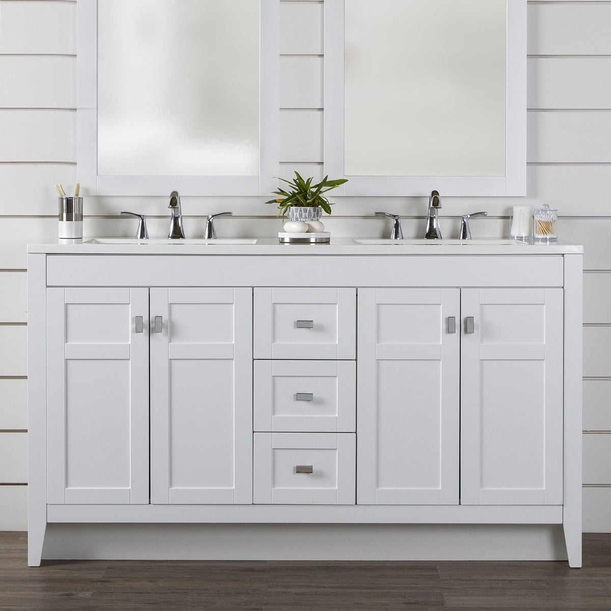 Diamond NOW Brenton 60-in White Double Sink Bathroom Vanity with White Cultured Marble Top