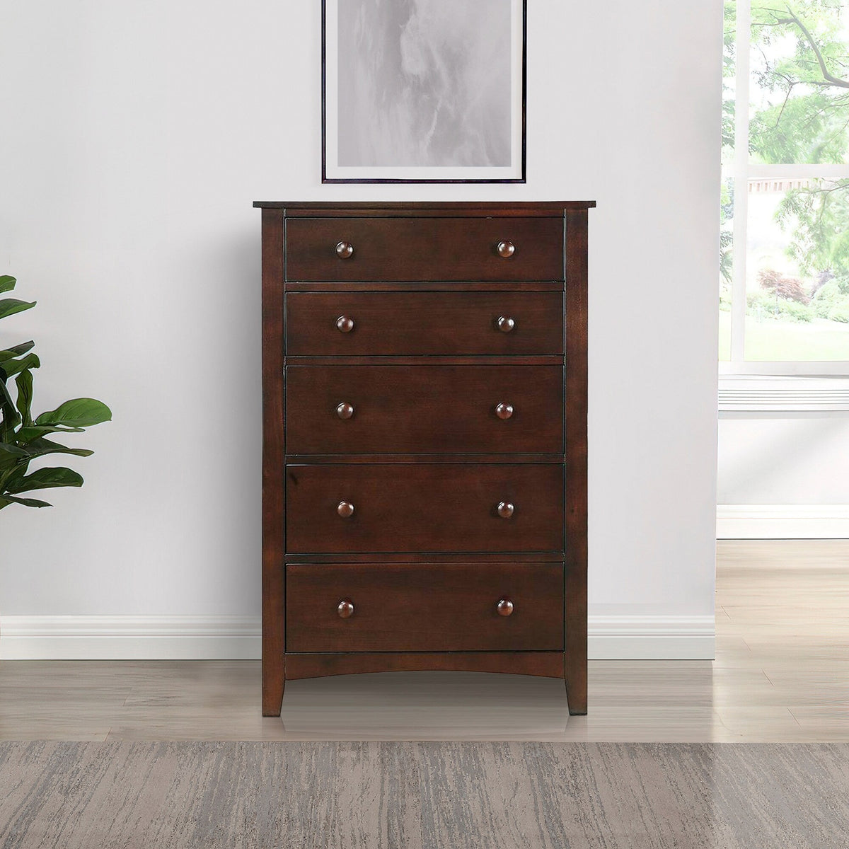 Benzara Brown 5-Drawer Accent Chest