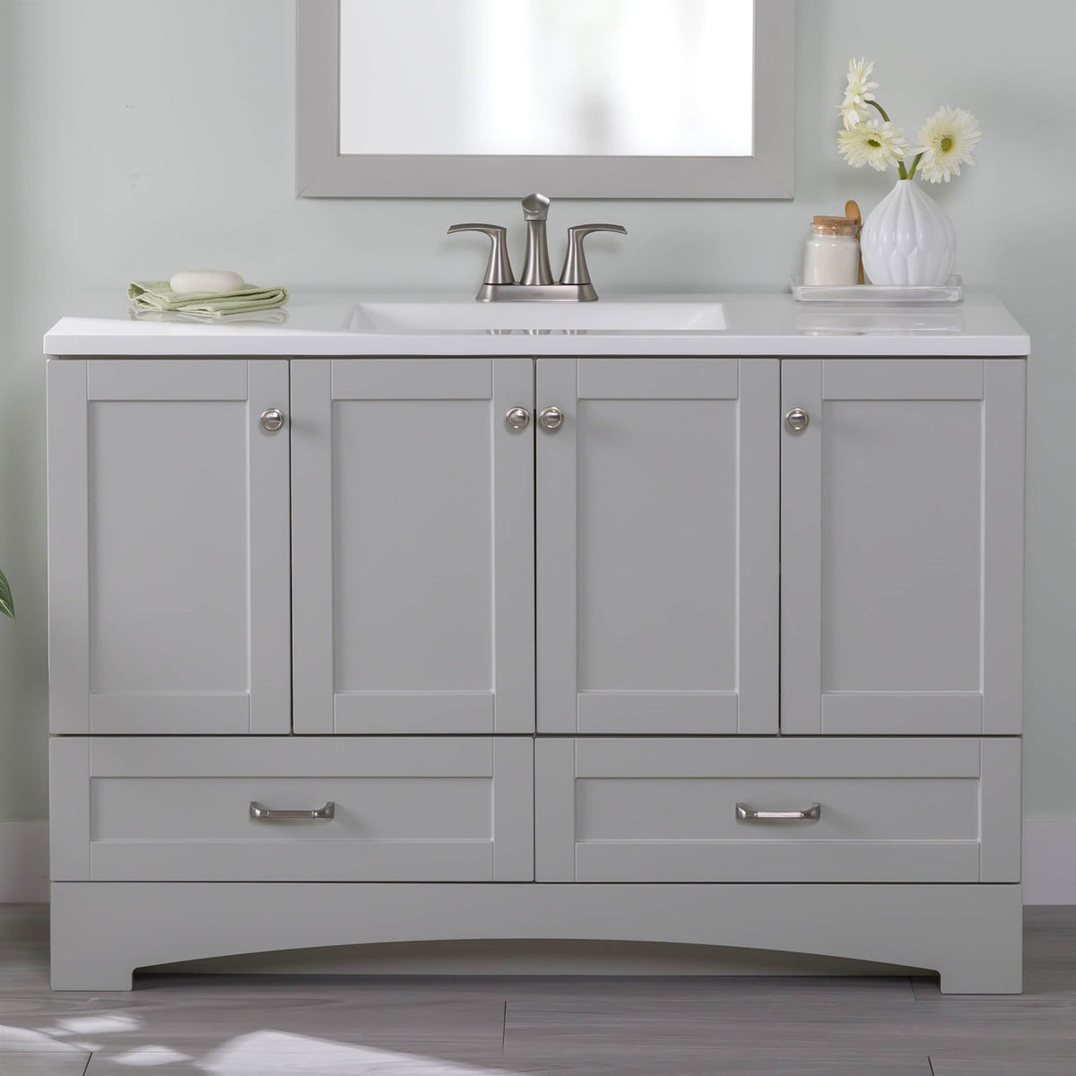 Diamond NOW Cassidy 48-in Pearl Gray Single Sink Bathroom Vanity with White Cultured Marble Top