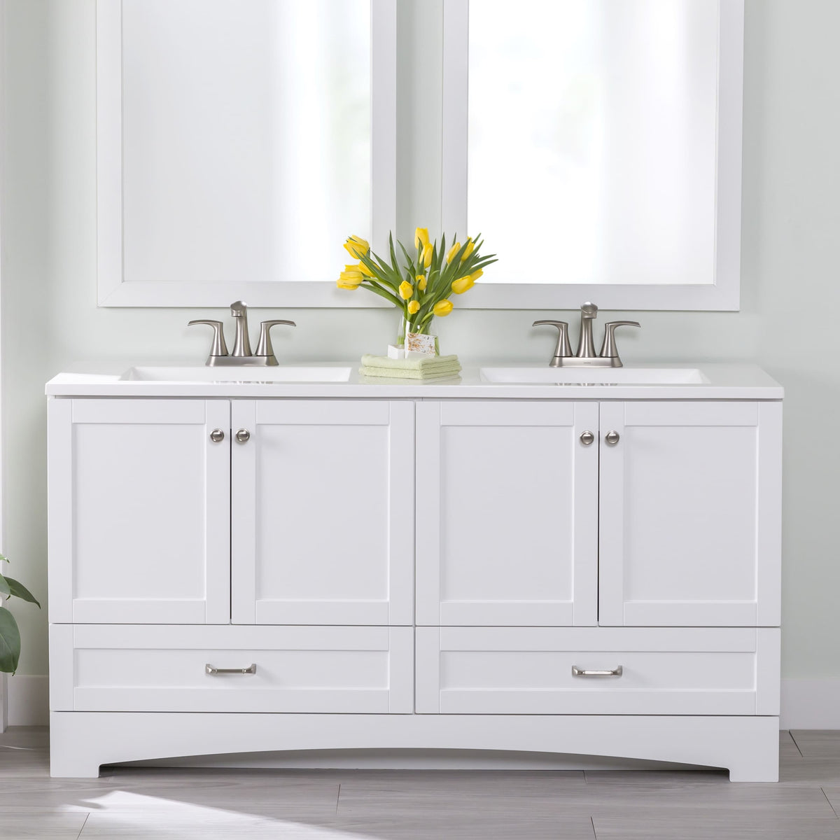 Diamond NOW Cassidy 60.5-in White Double Sink Bathroom Vanity with White Cultured Marble Top