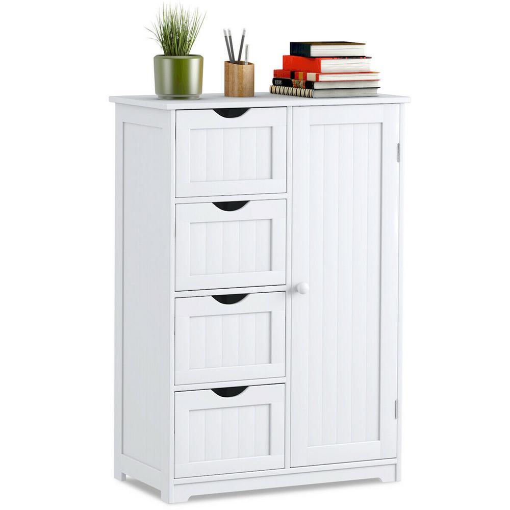Decora Ready to Assemble 12 in. x 32 in. x 22 in. Wooden 4-Drawer Bath Cabinet Storage Cupboard with 2-Shelves in White - Super Arbor
