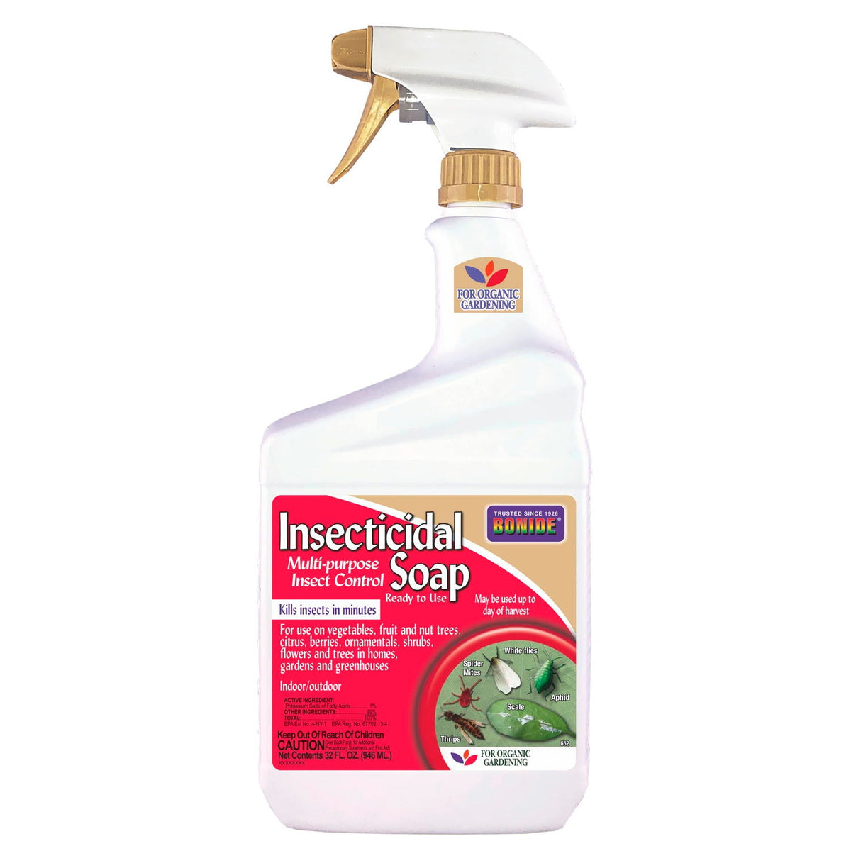 Bonide Multi-Purpose Organic Liquid Insecticidal Soap, Ready-to-Use, 32 oz Quart