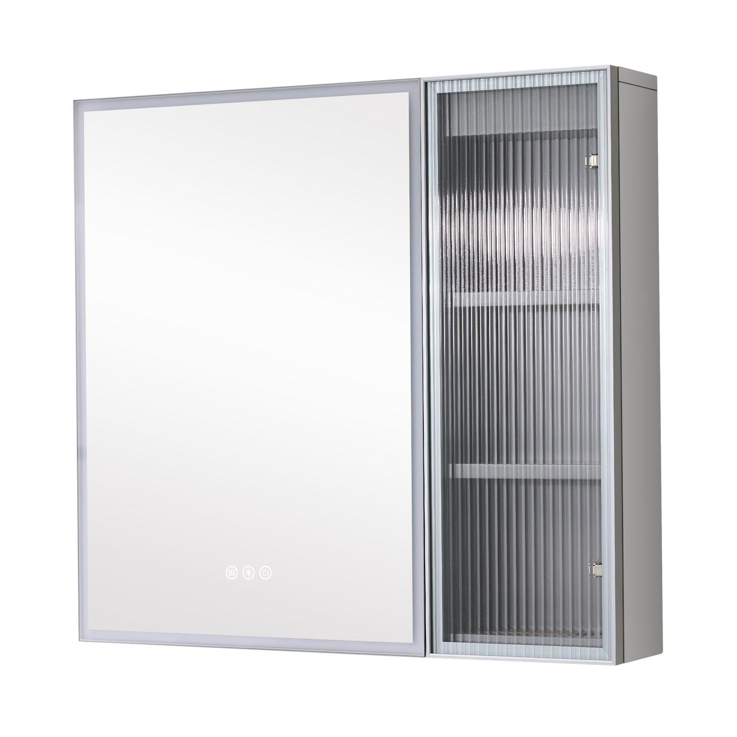 Forclover 30-in x 28-in Lighted LED Fog Free Surface Mount Gray Mirrored Soft Close Medicine Cabinet with Outlet