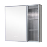 Forclover 30-in x 28-in Lighted LED Fog Free Surface Mount Gray Mirrored Soft Close Medicine Cabinet with Outlet