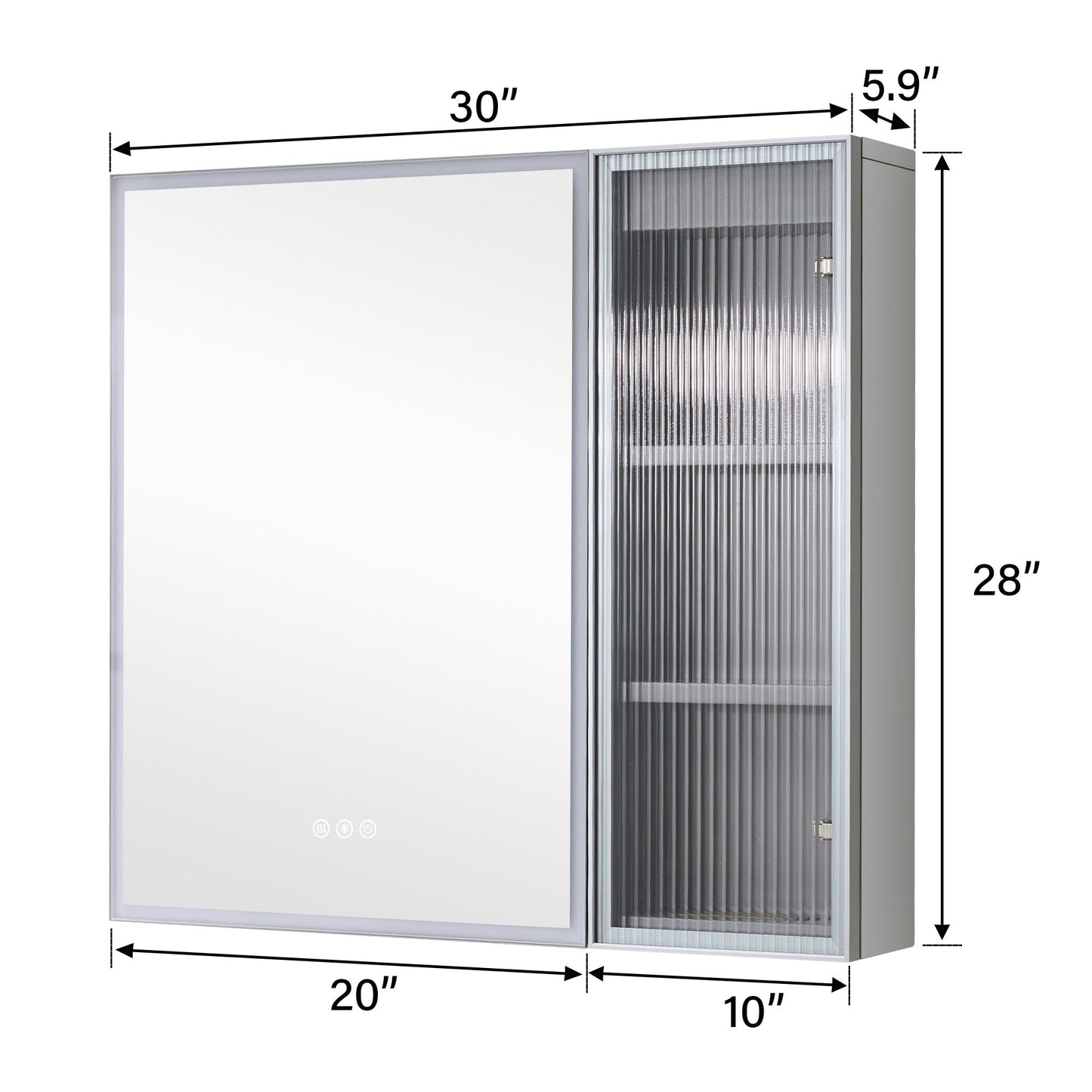 Forclover 30-in x 28-in Lighted LED Fog Free Surface Mount Gray Mirrored Soft Close Medicine Cabinet with Outlet
