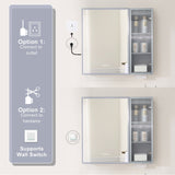 Forclover 30-in x 28-in Lighted LED Fog Free Surface Mount Gray Mirrored Soft Close Medicine Cabinet with Outlet