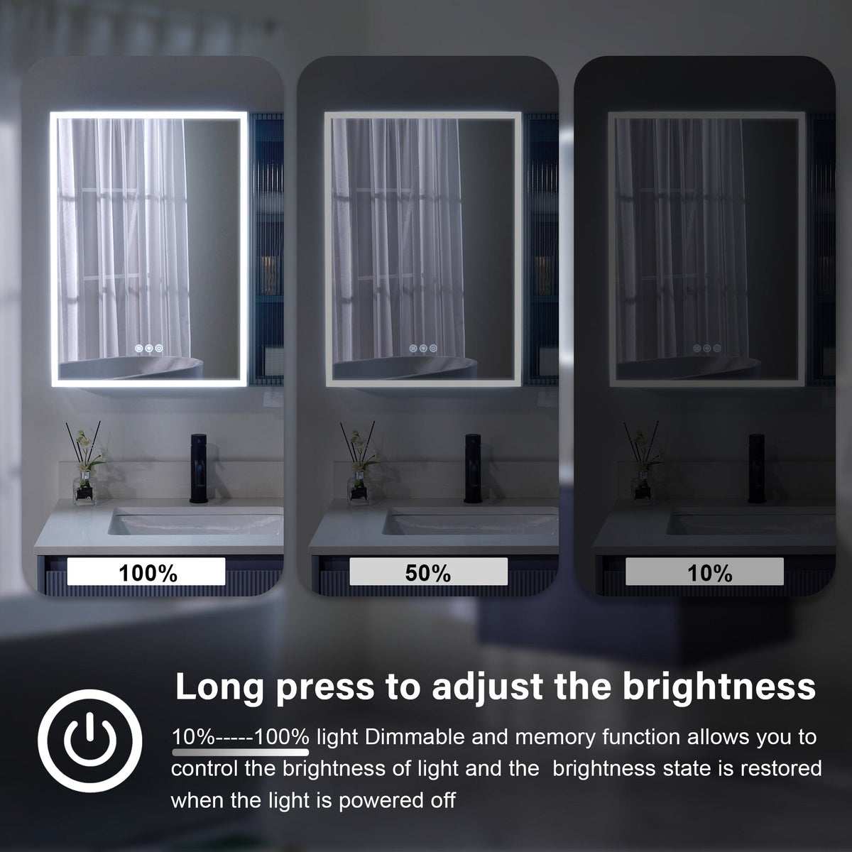 Forclover 30-in x 28-in Lighted LED Fog Free Surface Mount Gray Mirrored Soft Close Medicine Cabinet with Outlet