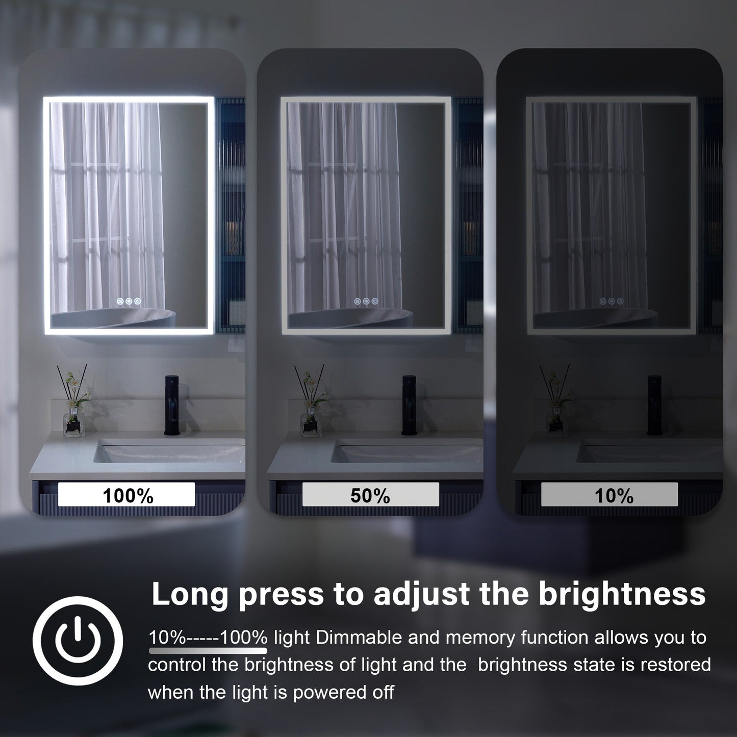 Forclover 30-in x 28-in Lighted LED Fog Free Surface Mount Gray Mirrored Soft Close Medicine Cabinet with Outlet
