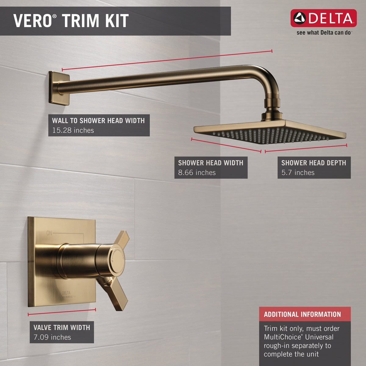 Delta Vero TempAssure Champagne Bronze 2-Handle Single-Function Shower Faucet Trim Kit, 5.7-in Square Shower Head