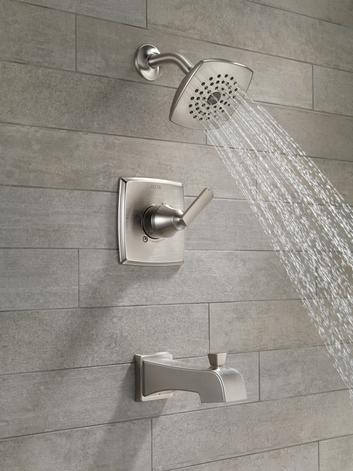Delta Ashlyn Stainless 1-Handle Bathtub and Shower Faucet, Single-Function 5.25-in Square Showerhead (Trim Kit, Valve Sold Separately)