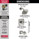 Delta Ashlyn Stainless 1-Handle Bathtub and Shower Faucet, Single-Function 5.25-in Square Showerhead (Trim Kit, Valve Sold Separately)